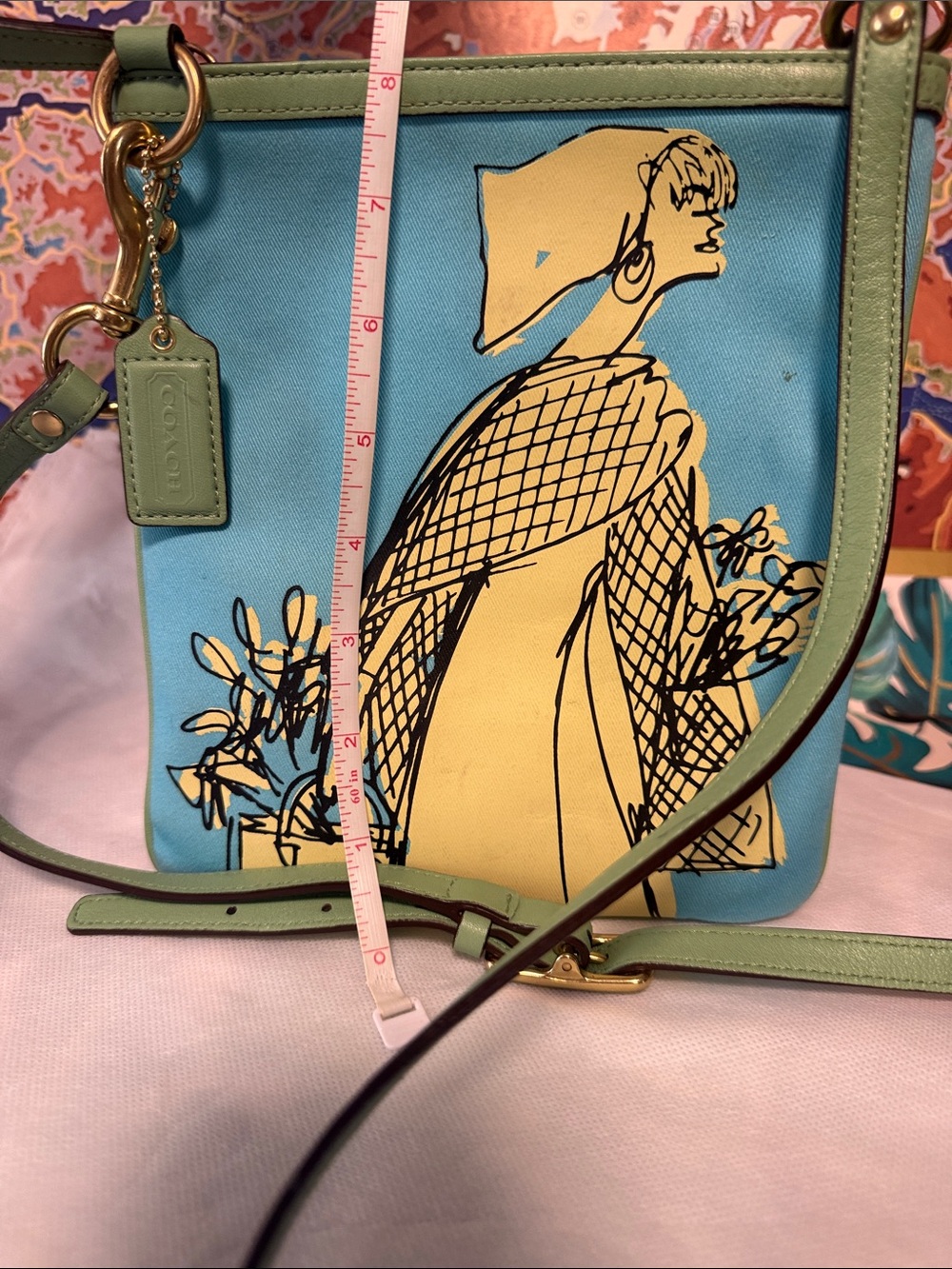 Coach Aqua and Yellow Illustrated Crossbody with Green Trim - Picture 5 of 9